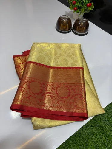 Regal Kanchi Pattu Silk Saree with All-Over Weaving & Brocade Blouse
